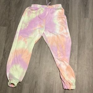 Green orange and purple sweat pants